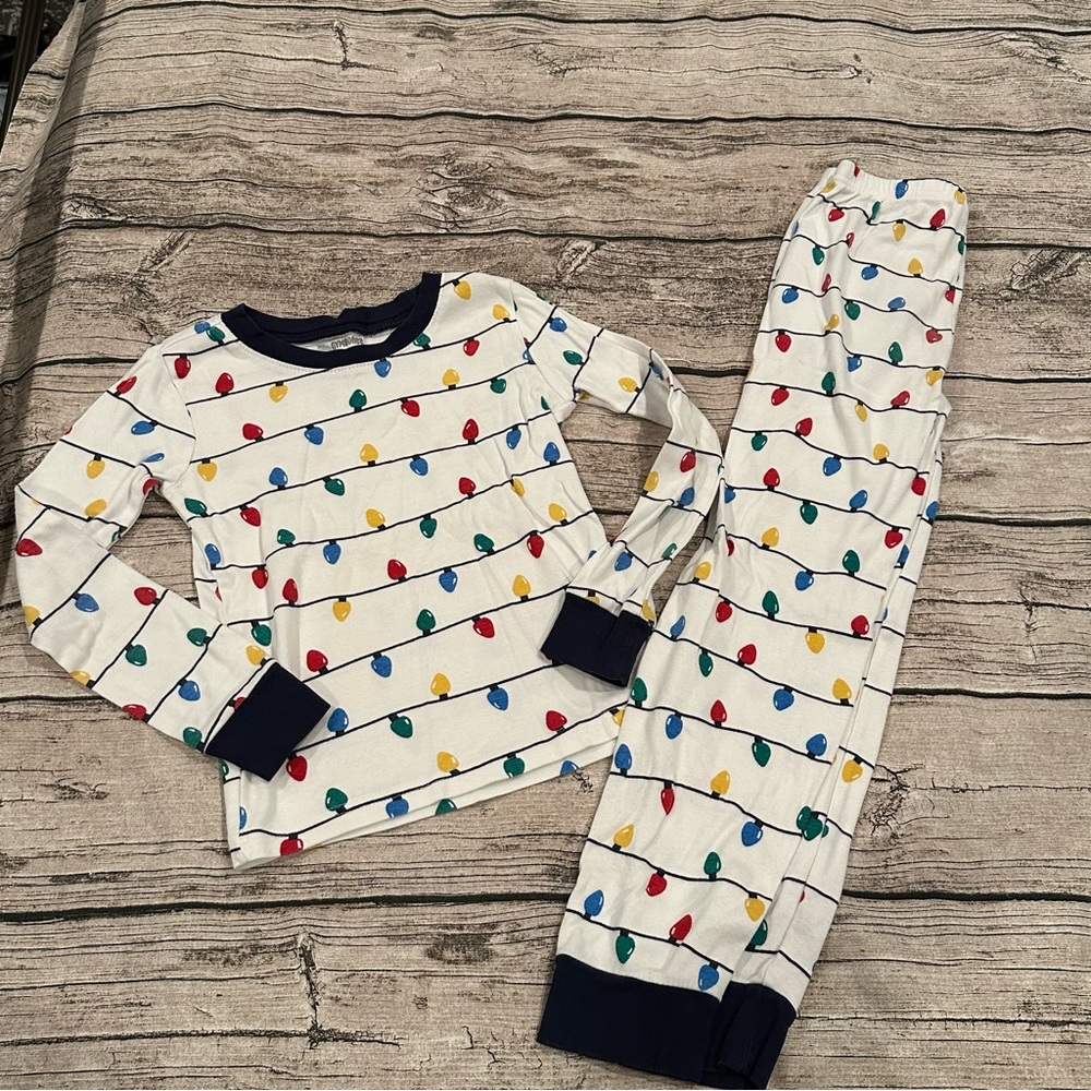 Kids White Holiday Light-Print Pajama Set